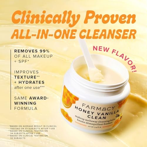 Farmacy Makeup Remover Cleansing Balm - Honey Vanilla Waterproof Makeup Remover Balm + Oil Cleanser for Face - Gently Melts Make Up + SPF - Hydrates + Softens Skin with Honey + Papaya (100ml) Avelisse
