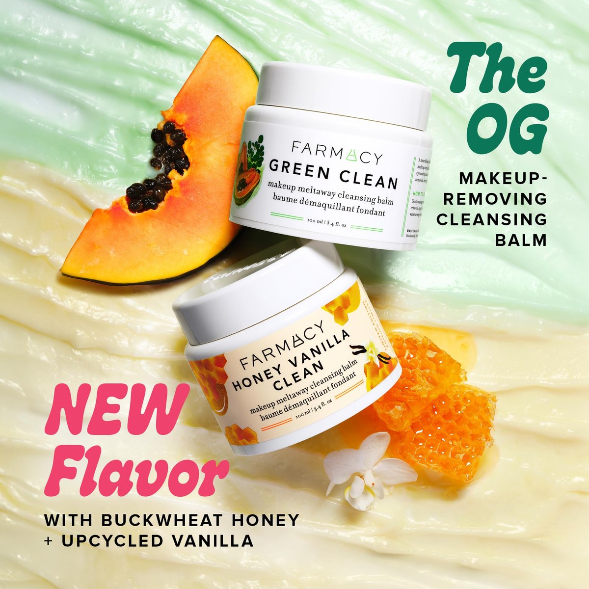 Farmacy Makeup Remover Cleansing Balm - Honey Vanilla Waterproof Makeup Remover Balm + Oil Cleanser for Face - Gently Melts Make Up + SPF - Hydrates + Softens Skin with Honey + Papaya (100ml) Avelisse