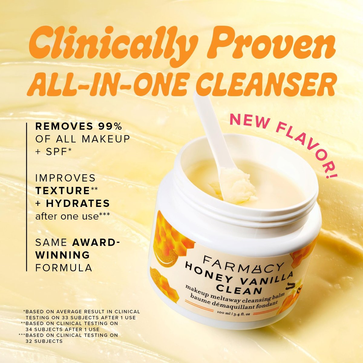 Farmacy Makeup Remover Cleansing Balm - Honey Vanilla Waterproof Makeup Remover Balm + Oil Cleanser for Face - Gently Melts Make Up + SPF - Hydrates + Softens Skin with Honey + Papaya (100ml) Avelisse