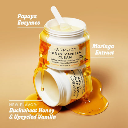 Farmacy Makeup Remover Cleansing Balm - Honey Vanilla Waterproof Makeup Remover Balm + Oil Cleanser for Face - Gently Melts Make Up + SPF - Hydrates + Softens Skin with Honey + Papaya (100ml) Avelisse