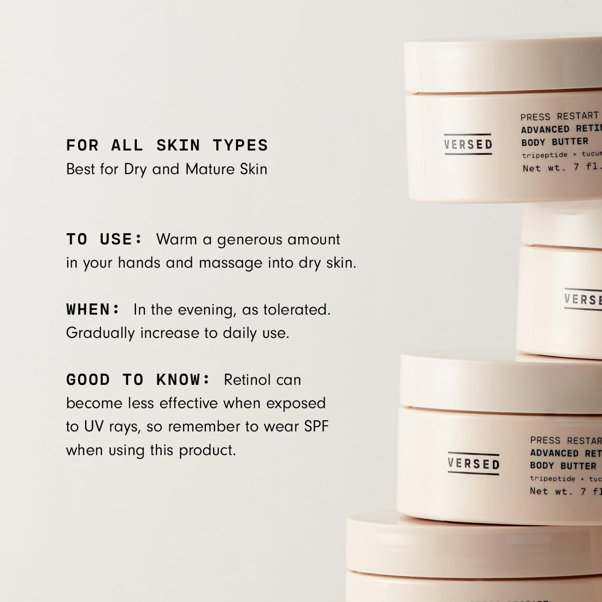 Versed Advanced Retinol Body Butter - Encapsulated Retinol Body Lotion & Skin Firming Cream with Tripeptide & Vitamin-Rich Butters, 7 oz Avelisse