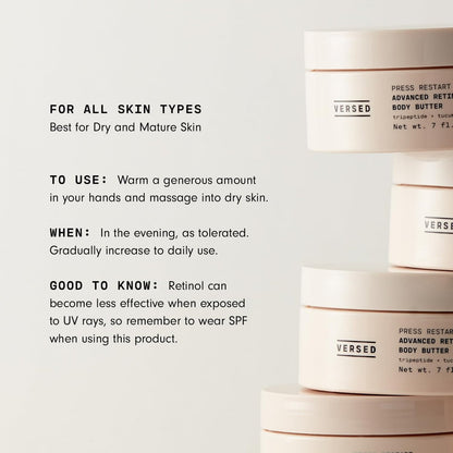 Versed Advanced Retinol Body Butter - Encapsulated Retinol Body Lotion & Skin Firming Cream with Tripeptide & Vitamin-Rich Butters, 7 oz Avelisse