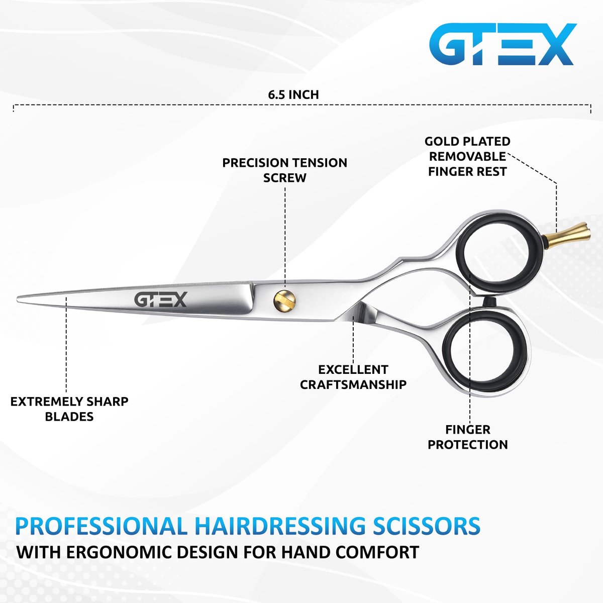 GTEX Professional 6.5 Inch Hair Scissors - Super Sharp Barber Shears for Precision Cutting - görsel 5