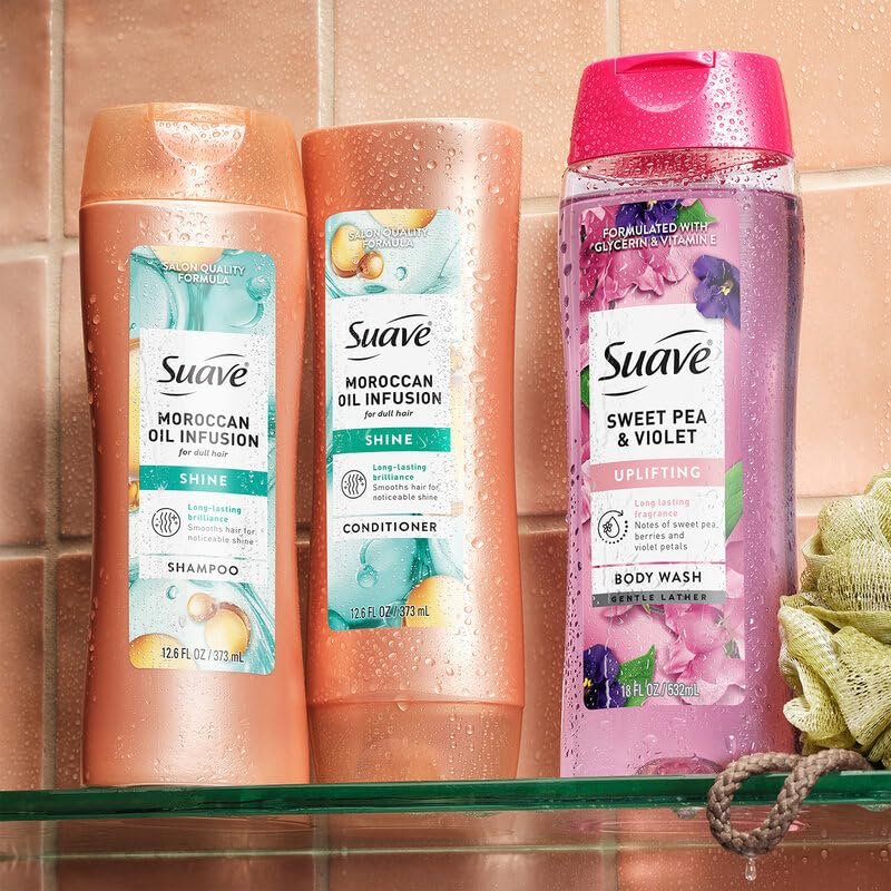 Suave Moroccan Oil Infusion Shine Shampoo and Conditioner for Dull Hair – Salon-Proven System for Brilliant, Shiny Hair, Frizz Control, 12.6 Oz Each - görsel 5