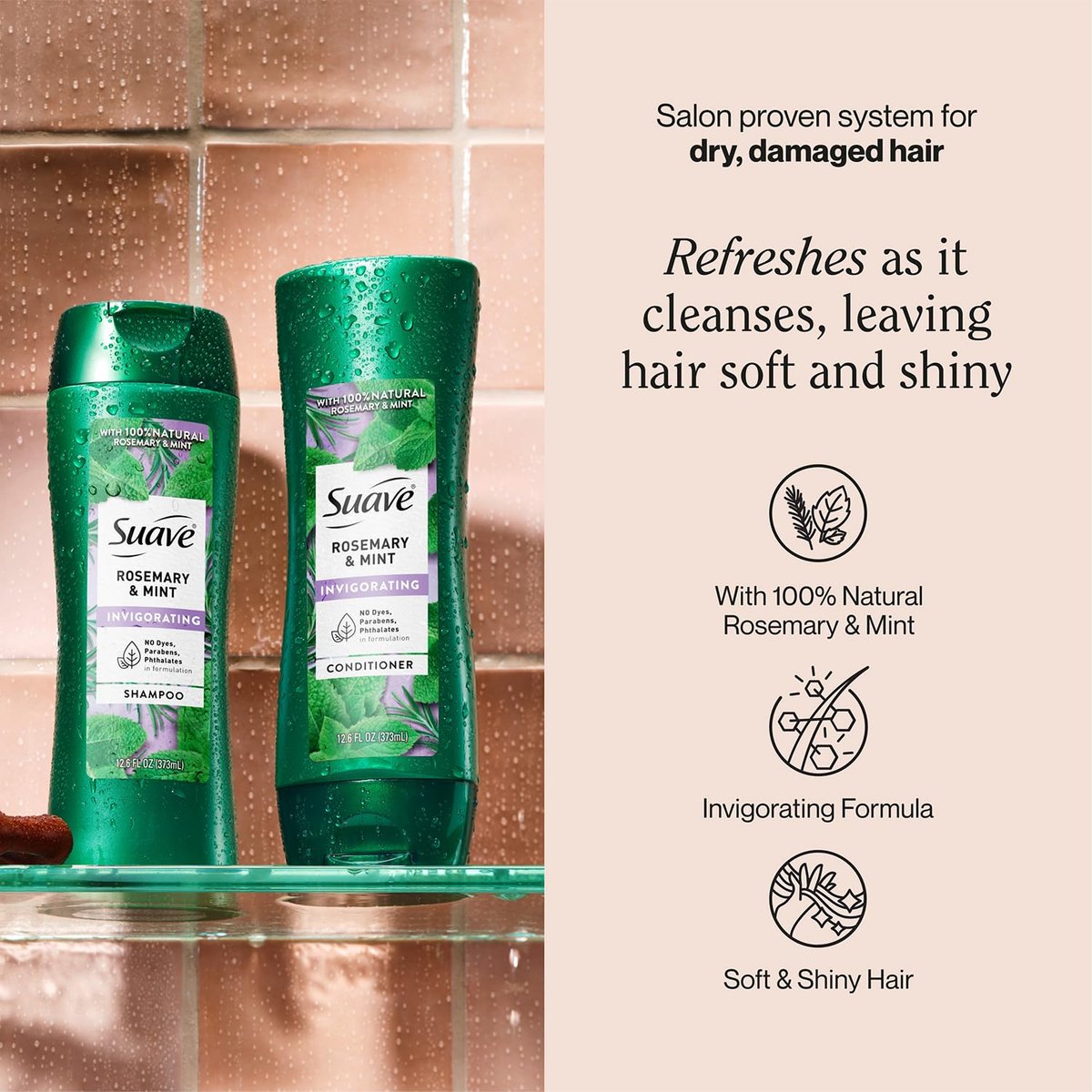 Suave Rosemary & Mint Shampoo and Conditioner Set – Invigorating Frizz Control for Soft, Shiny Hair – 12.6 oz Each Avelisse