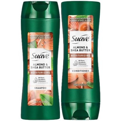 Suave Almond & Shea Butter Shampoo and Conditioner Set for Dry Hair – Moisturizing & Frizz Control, 12.6 oz Each Avelisse