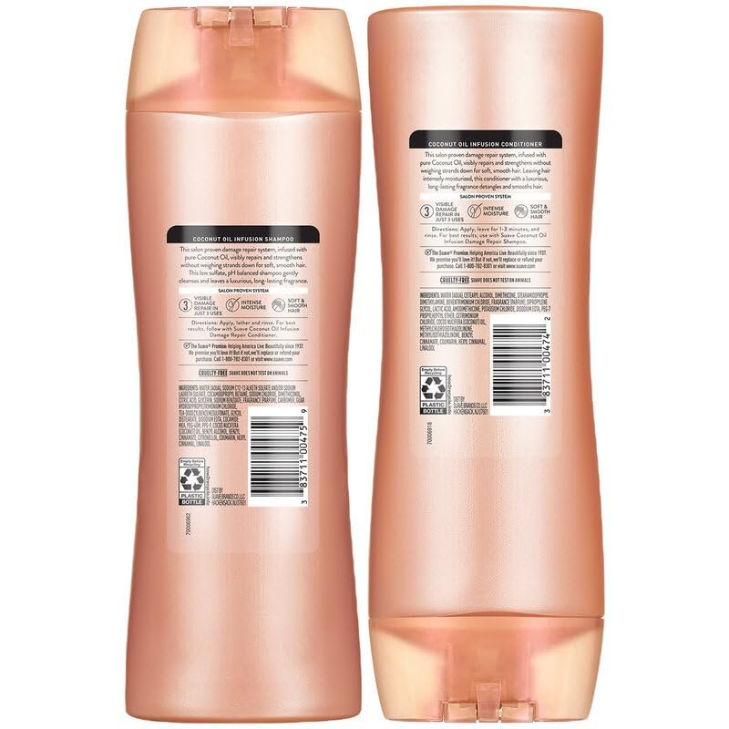 Suave Coconut Infusion Shampoo and Conditioner Set – Visible Damage Repair with Moisturizing Frizz Control, 12.6 oz Each Avelisse