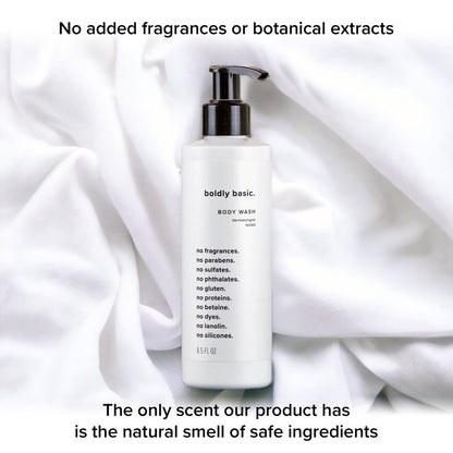 Boldly Basic Fragrance Free Body Wash – Gentle Unscented Shower Gel for Sensitive Skin, Dermatologist Tested, Sulfate-Free, Paraben-Free, Gluten-Free, Non-Comedogenic & Hypoallergenic (8.5 Fl Oz) Avelisse