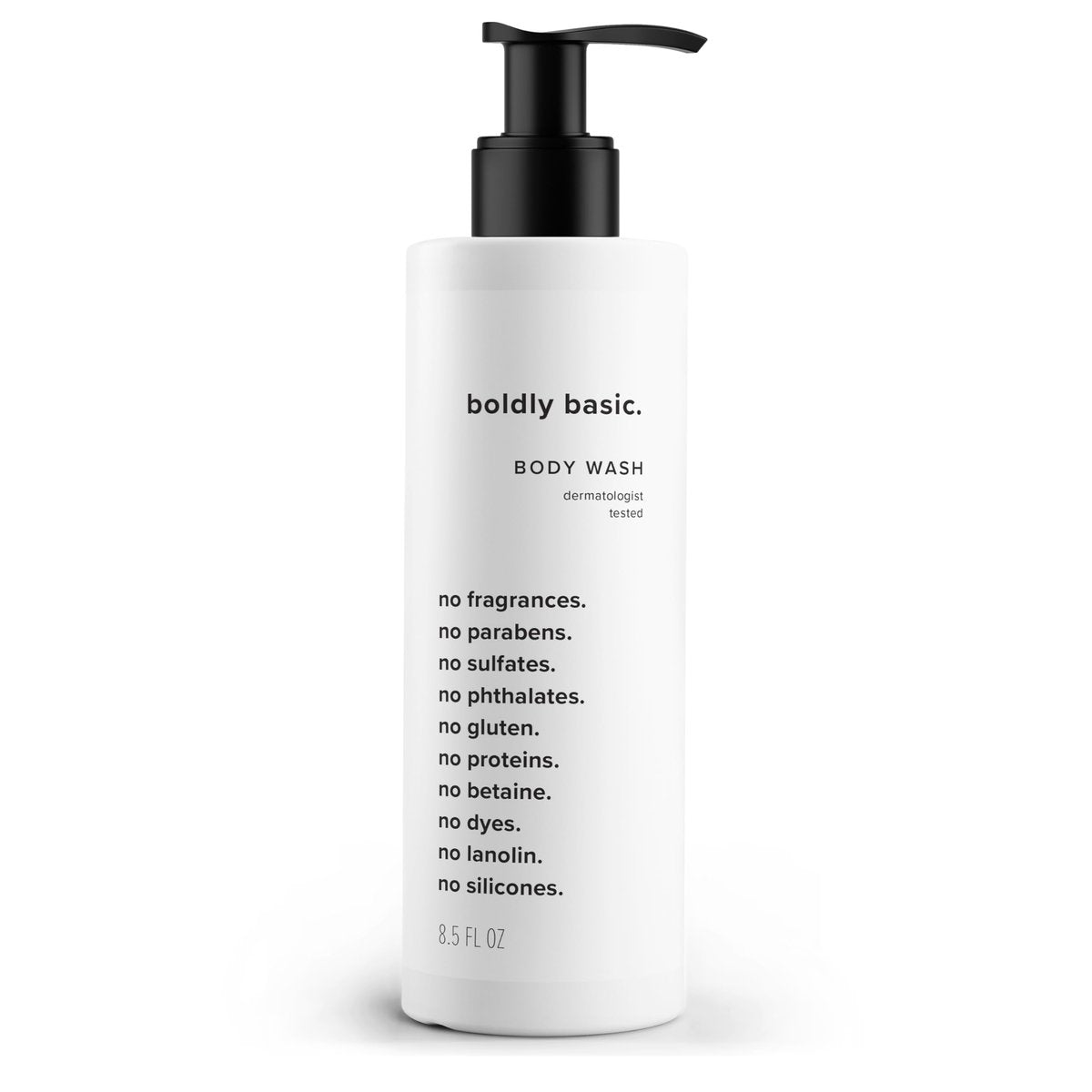 Boldly Basic Fragrance Free Body Wash – Gentle Unscented Shower Gel for Sensitive Skin, Dermatologist Tested, Sulfate-Free, Paraben-Free, Gluten-Free, Non-Comedogenic & Hypoallergenic (8.5 Fl Oz) Avelisse