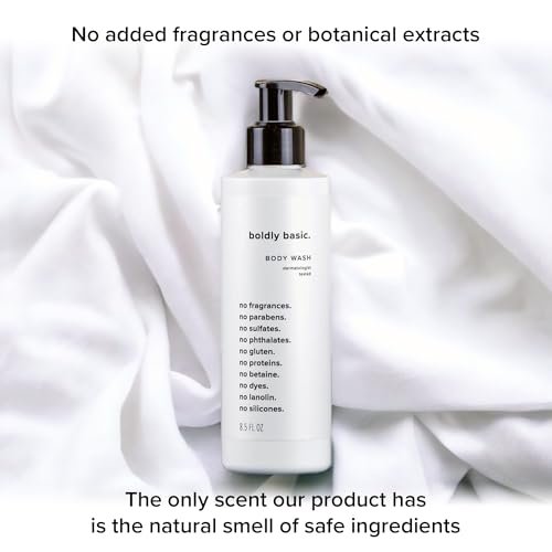 Boldly Basic Fragrance Free Body Wash – Gentle Unscented Shower Gel for Sensitive Skin, Dermatologist Tested, Sulfate-Free, Paraben-Free, Gluten-Free, Non-Comedogenic & Hypoallergenic (8.5 Fl Oz) Avelisse