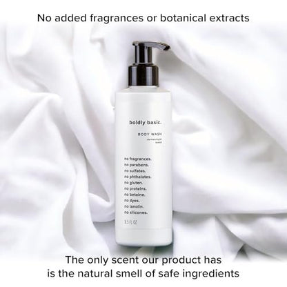 Boldly Basic Fragrance Free Body Wash – Gentle Unscented Shower Gel for Sensitive Skin, Dermatologist Tested, Sulfate-Free, Paraben-Free, Gluten-Free, Non-Comedogenic & Hypoallergenic (8.5 Fl Oz) Avelisse