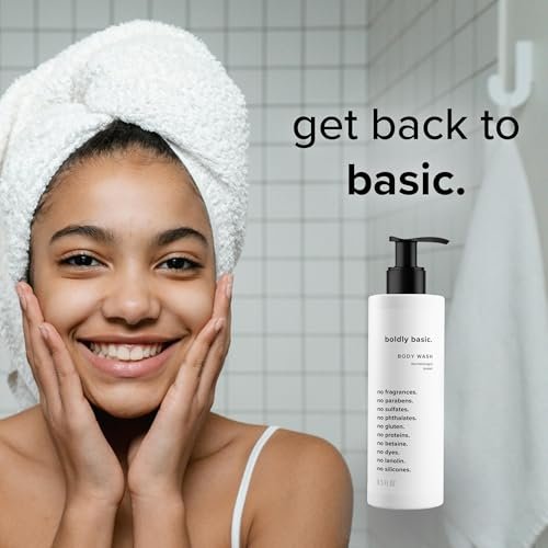 Boldly Basic Fragrance Free Body Wash – Gentle Unscented Shower Gel for Sensitive Skin, Dermatologist Tested, Sulfate-Free, Paraben-Free, Gluten-Free, Non-Comedogenic & Hypoallergenic (8.5 Fl Oz) Avelisse