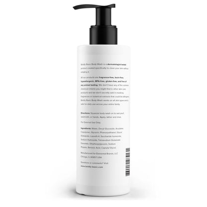 Boldly Basic Fragrance Free Body Wash – Gentle Unscented Shower Gel for Sensitive Skin, Dermatologist Tested, Sulfate-Free, Paraben-Free, Gluten-Free, Non-Comedogenic & Hypoallergenic (8.5 Fl Oz) Avelisse