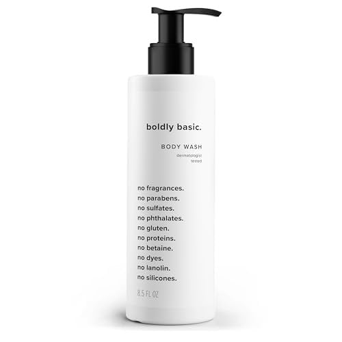 Boldly Basic Fragrance Free Body Wash – Gentle Unscented Shower Gel for Sensitive Skin, Dermatologist Tested, Sulfate-Free, Paraben-Free, Gluten-Free, Non-Comedogenic & Hypoallergenic (8.5 Fl Oz) Avelisse