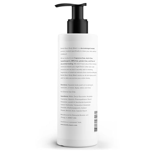Boldly Basic Fragrance Free Body Wash – Gentle Unscented Shower Gel for Sensitive Skin, Dermatologist Tested, Sulfate-Free, Paraben-Free, Gluten-Free, Non-Comedogenic & Hypoallergenic (8.5 Fl Oz) Avelisse