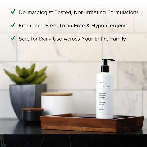 Boldly Basic Fragrance Free Body Wash – Gentle Unscented Shower Gel for Sensitive Skin, Dermatologist Tested, Sulfate-Free, Paraben-Free, Gluten-Free, Non-Comedogenic & Hypoallergenic (8.5 Fl Oz) Avelisse