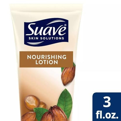 Suave Nourishing Hand & Body Lotion, Cocoa Butter & Shea, 3 oz (Pack of 3) - 24H Moisture for Extremely Dry Skin