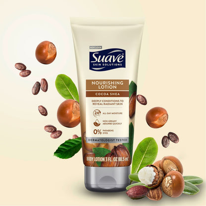 Suave Nourishing Hand & Body Lotion, Cocoa Butter & Shea, 3 oz (Pack of 3) - 24H Moisture for Extremely Dry Skin