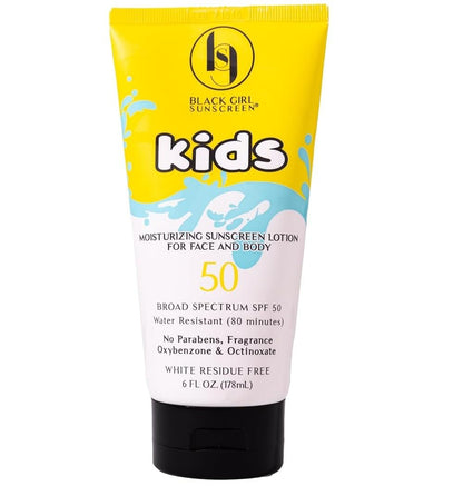 Black Girl Sunscreen Kids SPF 50 Lotion for Face & Body – No White Cast, Water Resistant 80 Minutes, Melanin Rich Skin, 6 fl oz
