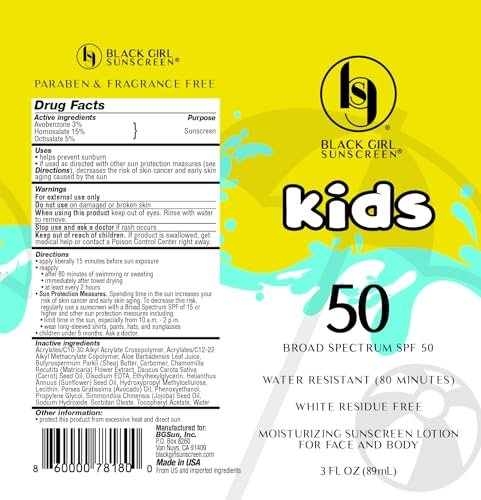 Black Girl Sunscreen Kids SPF 50 Lotion for Face & Body – No White Cast, Water Resistant 80 Minutes, Melanin Rich Skin, 6 fl oz - görsel 13