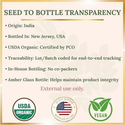 Pomberries Organic Moringa Oil – USDA Certified 100% Pure, Cold-Pressed & Unrefined – Moringa Seed Oil for Face, Skin, Hair & Body – Hydrating, Anti-Aging Moisturizer – 4 fl oz Amber Glass Bottle