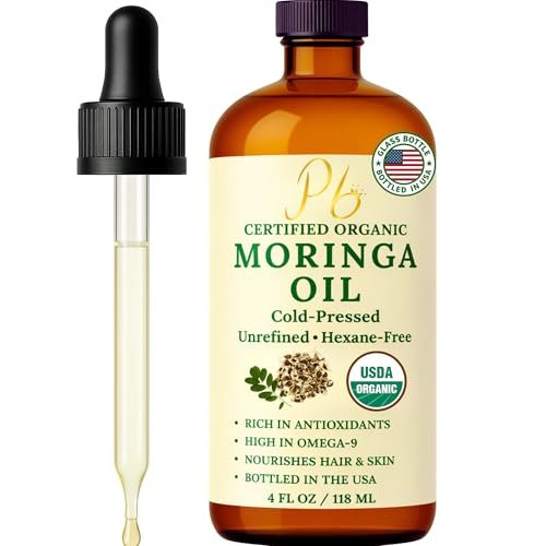 Pomberries Organic Moringa Oil – USDA Certified 100% Pure, Cold-Pressed & Unrefined – Moringa Seed Oil for Face, Skin, Hair & Body – Hydrating, Anti-Aging Moisturizer – 4 fl oz Amber Glass Bottle - görsel 2