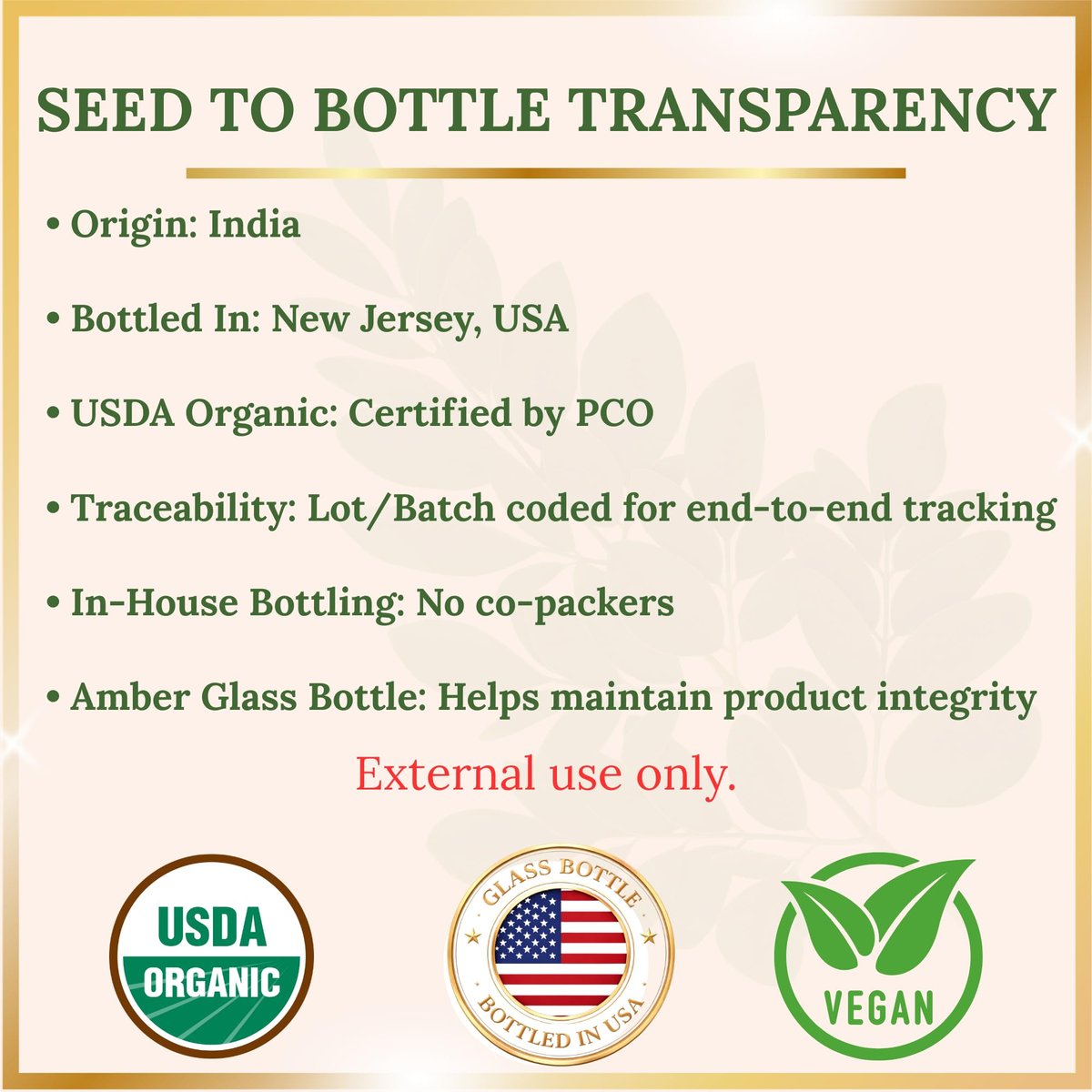 Pomberries Organic Moringa Oil – USDA Certified 100% Pure, Cold-Pressed & Unrefined – Moringa Seed Oil for Face, Skin, Hair & Body – Hydrating, Anti-Aging Moisturizer – 4 fl oz Amber Glass Bottle - görsel 3