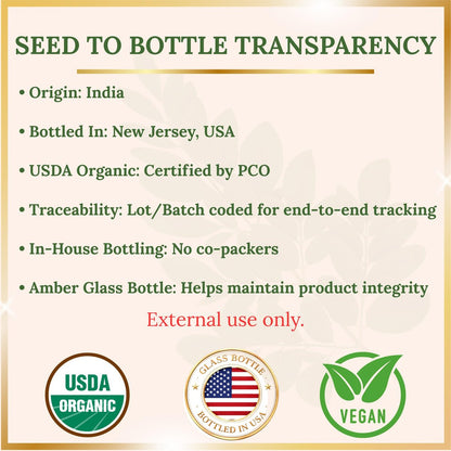 Pomberries Organic Moringa Oil – USDA Certified 100% Pure, Cold-Pressed & Unrefined – Moringa Seed Oil for Face, Skin, Hair & Body – Hydrating, Anti-Aging Moisturizer – 4 fl oz Amber Glass Bottle