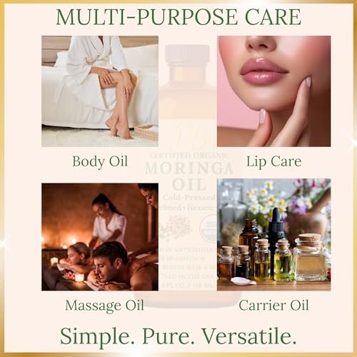 Pomberries Organic Moringa Oil – USDA Certified 100% Pure, Cold-Pressed & Unrefined – Moringa Seed Oil for Face, Skin, Hair & Body – Hydrating, Anti-Aging Moisturizer – 4 fl oz Amber Glass Bottle - görsel 16