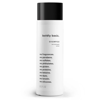 Boldly Basic Fragrance Free Shampoo - Gentle Unscented Shampoo for Sensitive Skin - Dermatologist Tested, Hypoallergenic, Non Comedogenic - No Sulfates, Parabens, or Gluten - 8.5 Fl Oz Avelisse