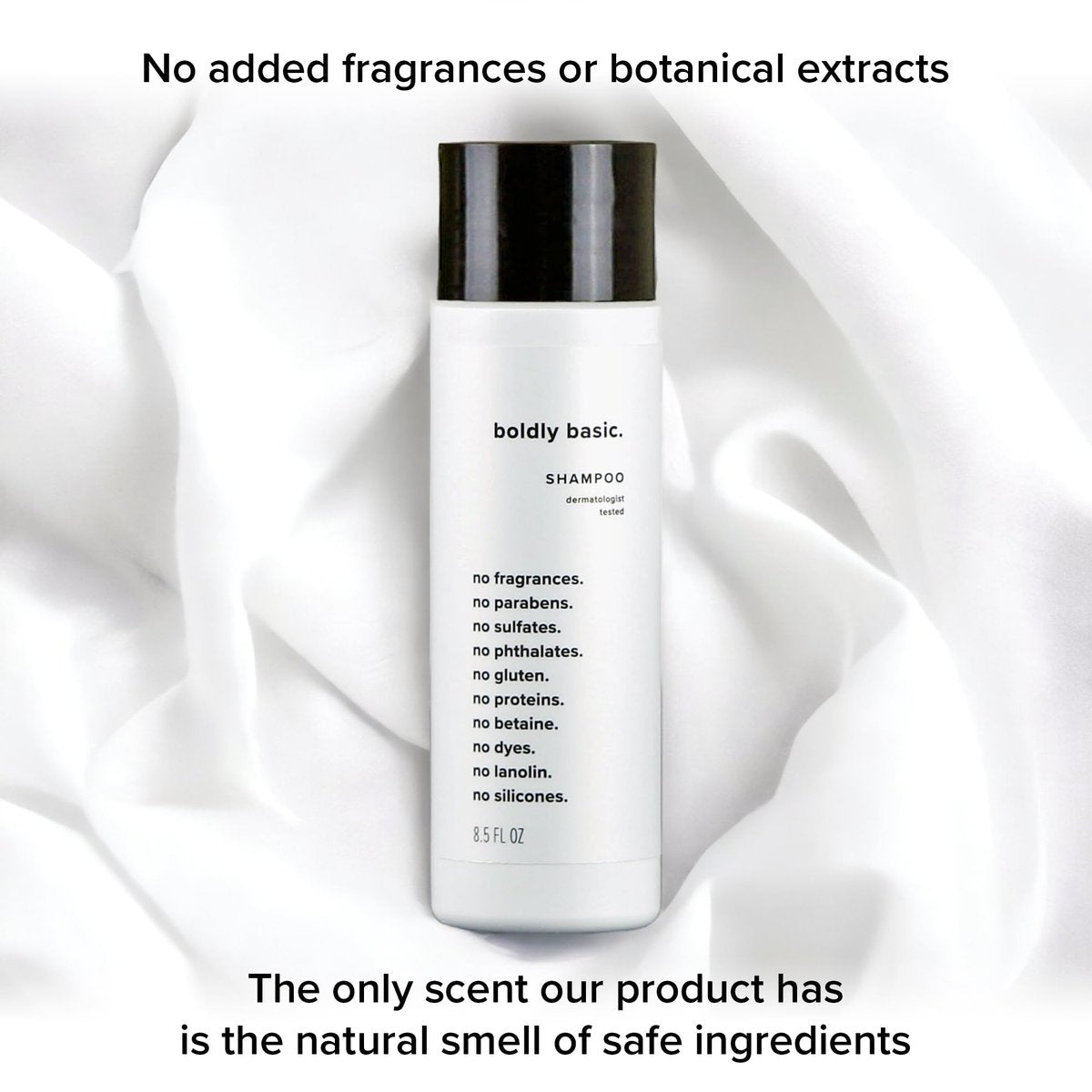 Boldly Basic Fragrance Free Shampoo - Gentle Unscented Shampoo for Sensitive Skin - Dermatologist Tested, Hypoallergenic, Non Comedogenic - No Sulfates, Parabens, or Gluten - 8.5 Fl Oz Avelisse