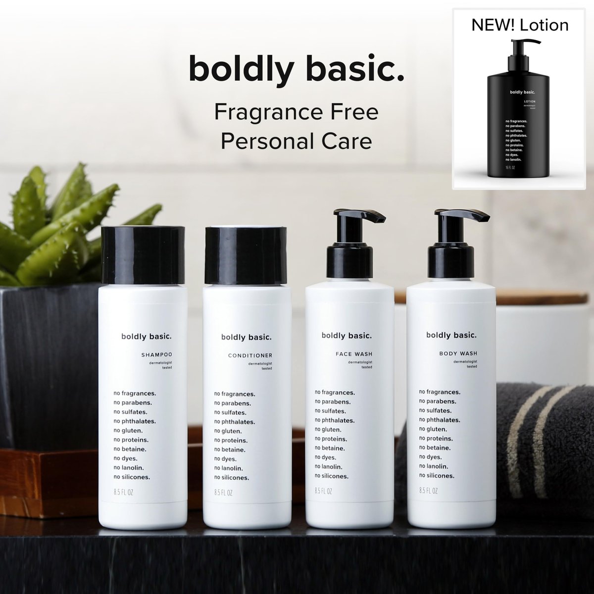 Boldly Basic Fragrance Free Shampoo - Gentle Unscented Shampoo for Sensitive Skin - Dermatologist Tested, Hypoallergenic, Non Comedogenic - No Sulfates, Parabens, or Gluten - 8.5 Fl Oz Avelisse