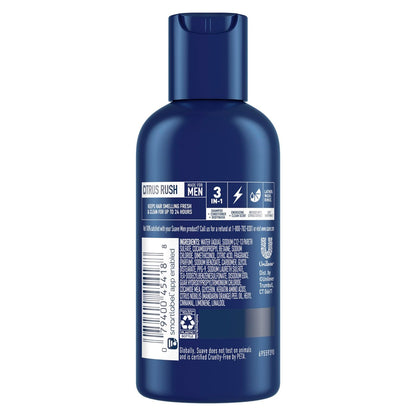 Suave Men Body Wash 3-in-1 Citrus Rush – Travel-Size Shampoo, Conditioner & Soap All-in-One Formula with Keratin for Healthy Hair & Skin, 3 Oz Ea (Pack of 3)