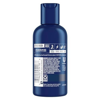 Suave Men Body Wash 3-in-1 Citrus Rush – Travel-Size Shampoo, Conditioner & Soap All-in-One Formula with Keratin for Healthy Hair & Skin, 3 Oz Ea (Pack of 3)