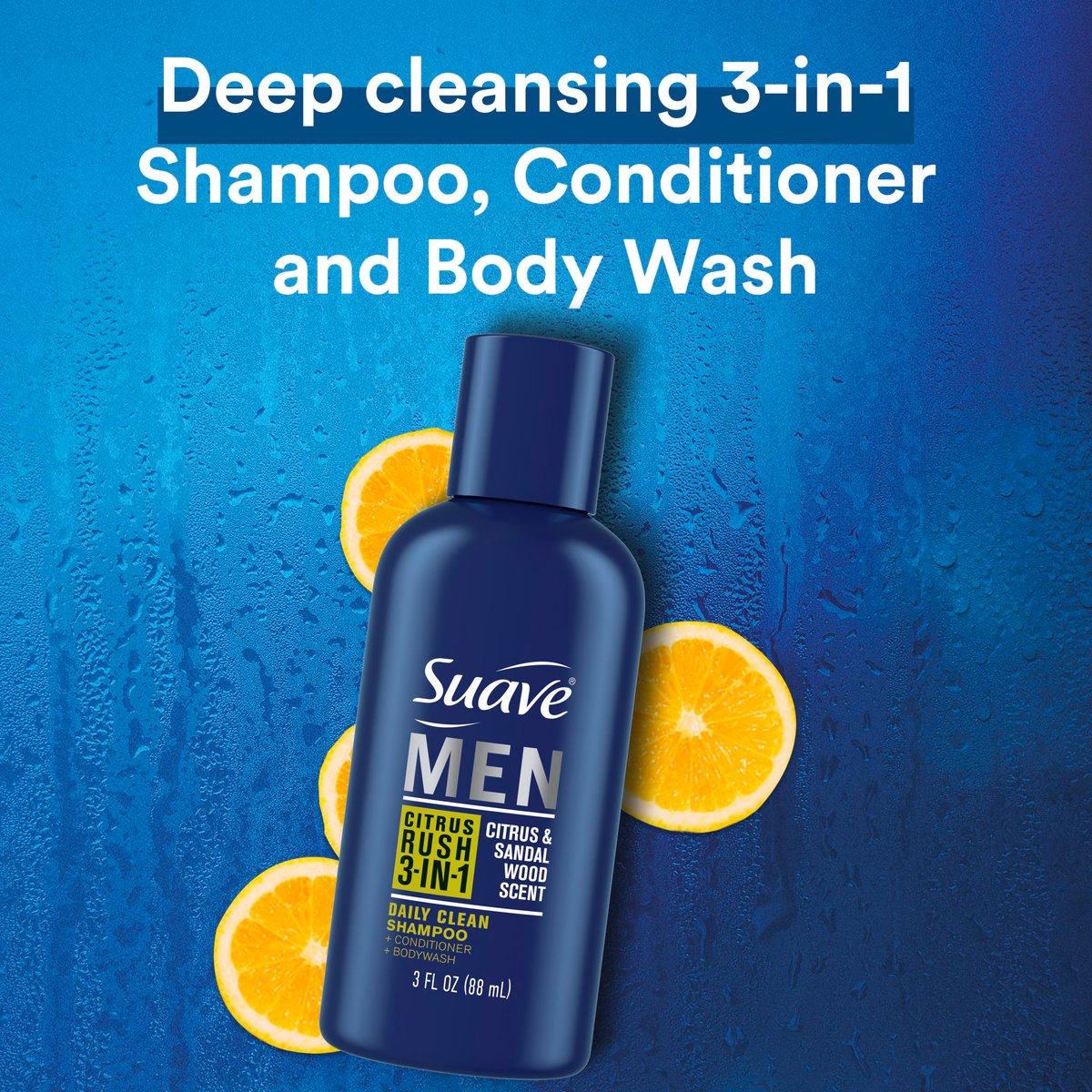 Suave Men Body Wash 3-in-1 Citrus Rush – Travel-Size Shampoo, Conditioner & Soap All-in-One Formula with Keratin for Healthy Hair & Skin, 3 Oz Ea (Pack of 3) - görsel 3