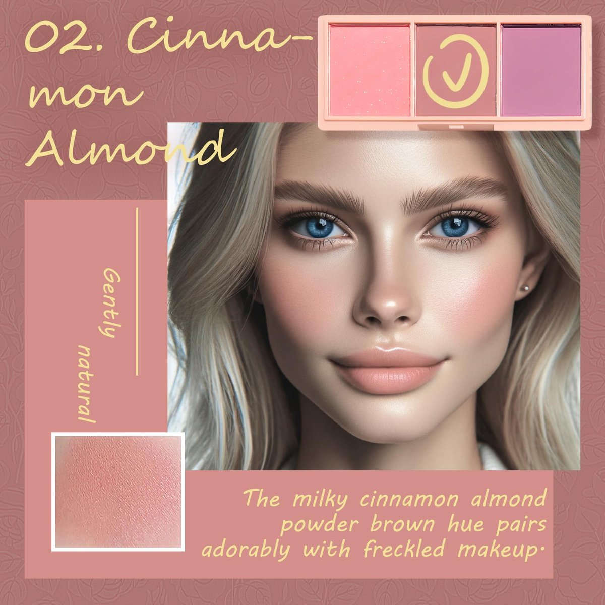 3 Color Matte Pink Blush Palette with Brush – Long Lasting Cheek Makeup, Light & Smooth Blush Powder for Face Beauty - görsel 7