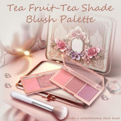 3 Color Matte Pink Blush Palette with Brush – Long Lasting Cheek Makeup, Light & Smooth Blush Powder for Face Beauty