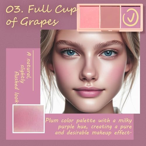 3 Color Matte Pink Blush Palette with Brush – Long Lasting Cheek Makeup, Light & Smooth Blush Powder for Face Beauty - görsel 10
