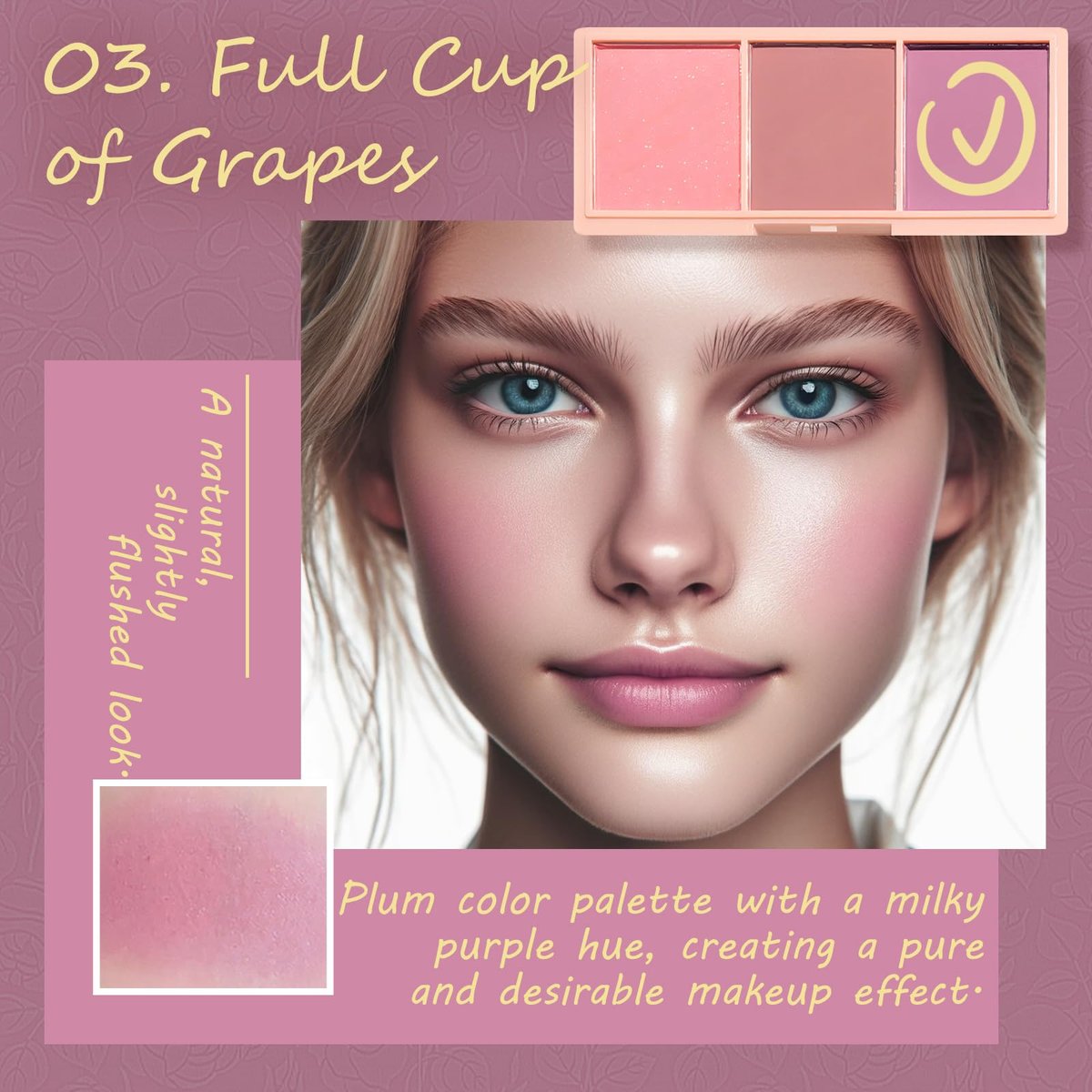 3 Color Matte Pink Blush Palette with Brush – Long Lasting Cheek Makeup, Light & Smooth Blush Powder for Face Beauty - görsel 9
