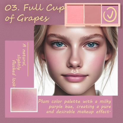 3 Color Matte Pink Blush Palette with Brush – Long Lasting Cheek Makeup, Light & Smooth Blush Powder for Face Beauty