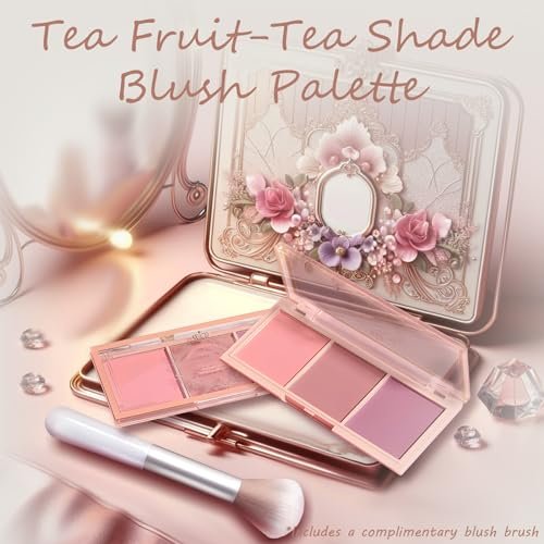 3 Color Matte Pink Blush Palette with Brush – Long Lasting Cheek Makeup, Light & Smooth Blush Powder for Face Beauty - görsel 4