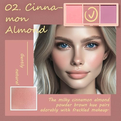 3 Color Matte Pink Blush Palette with Brush – Long Lasting Cheek Makeup, Light & Smooth Blush Powder for Face Beauty