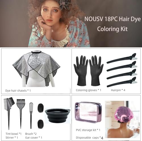 NOUSV 18-Piece Hair Dye Kit - Professional Hair Coloring Tools Set with Mixing Bowl, Tinting Brush, Cape & More for DIY At-Home Hair Color - görsel 4