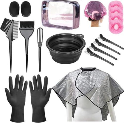 NOUSV 18-Piece Hair Dye Kit - Professional Hair Coloring Tools Set with Mixing Bowl, Tinting Brush, Cape & More for DIY At-Home Hair Color