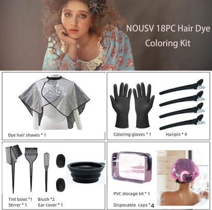NOUSV 18-Piece Hair Dye Kit - Professional Hair Coloring Tools Set with Mixing Bowl, Tinting Brush, Cape & More for DIY At-Home Hair Color