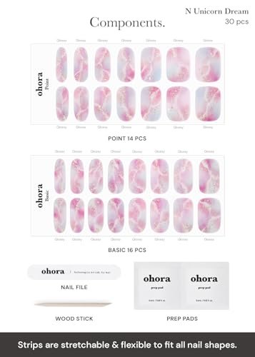 ohora Semi Cured Gel Nail Strips - N Unicorn Dream - Long-Lasting, Easy Application & Removal - Includes Prep Pads & Tools Avelisse