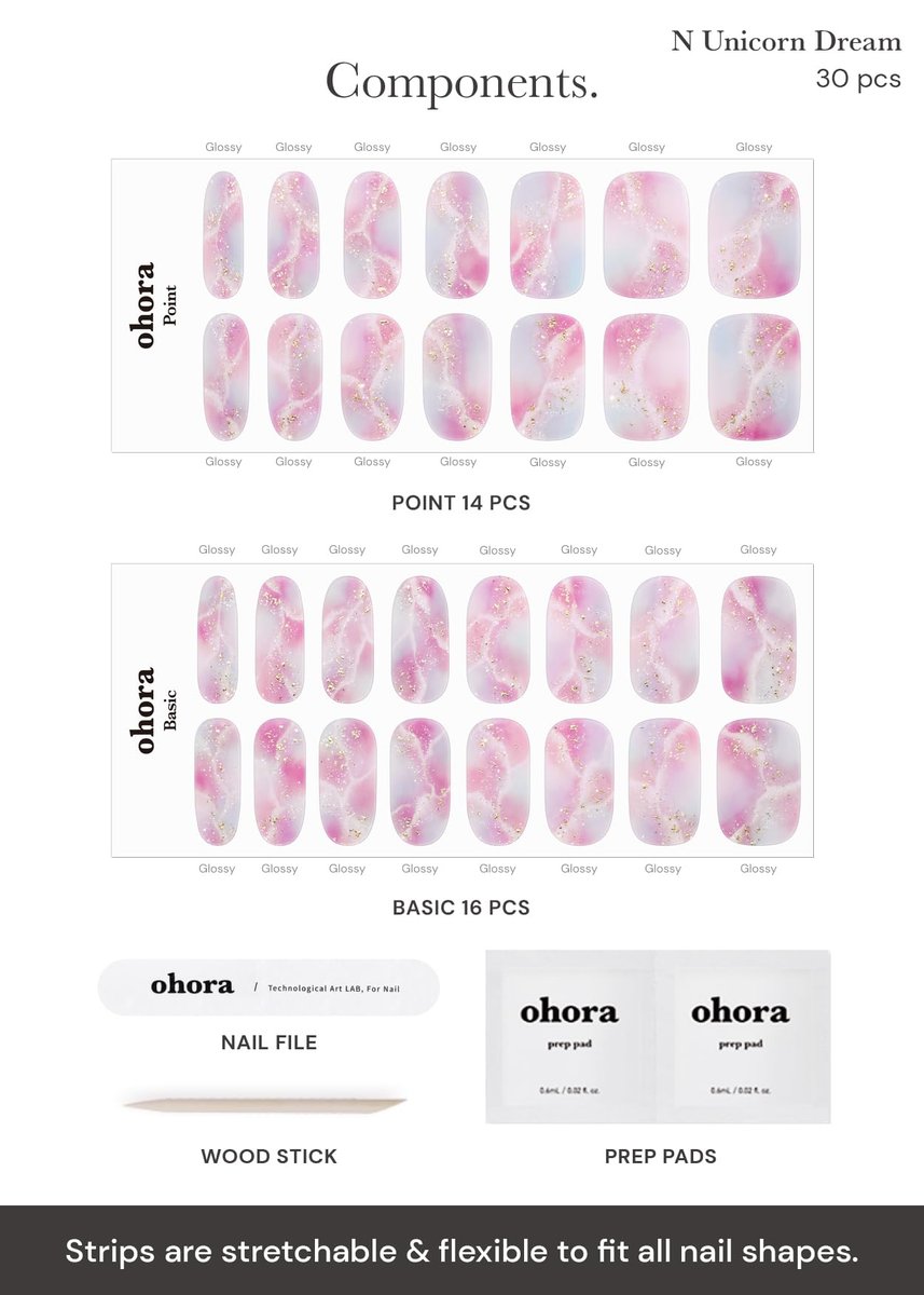 ohora Semi Cured Gel Nail Strips - N Unicorn Dream - Long-Lasting, Easy Application & Removal - Includes Prep Pads & Tools Avelisse