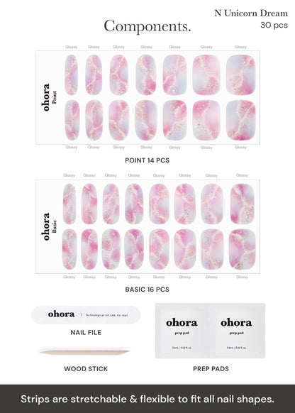 ohora Semi Cured Gel Nail Strips - N Unicorn Dream - Long-Lasting, Easy Application & Removal - Includes Prep Pads & Tools Avelisse
