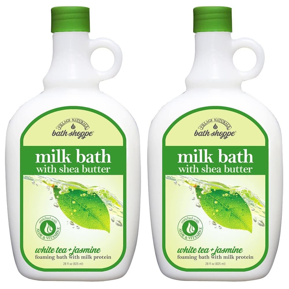 Village Naturals Bath Shoppe White Tea and Jasmine Foaming Milk Bath - 28 Fl Oz (Pack of 2) Avelisse
