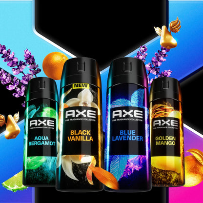 AXE Fine Fragrance Collection Premium Deodorant Body Spray for Men - Variety Pack (Blue Lavender, Aqua Bergamot, Golden Mango, Black Vanilla) - 4 Pack, 4 oz Each, Aluminum Free, 72H Odor Protection Avelisse